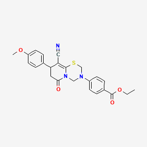 molecular formula C24H23N3O4S B11425424 ethyl 4-[9-cyano-8-(4-methoxyphenyl)-6-oxo-7,8-dihydro-2H,6H-pyrido[2,1-b][1,3,5]thiadiazin-3(4H)-yl]benzoate 