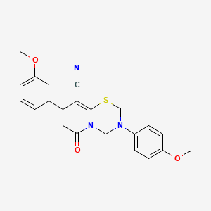 molecular formula C22H21N3O3S B11425483 8-(3-methoxyphenyl)-3-(4-methoxyphenyl)-6-oxo-3,4,7,8-tetrahydro-2H,6H-pyrido[2,1-b][1,3,5]thiadiazine-9-carbonitrile 