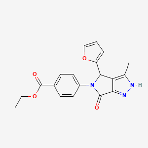 molecular formula C19H17N3O4 B11425531 ethyl 4-[4-(furan-2-yl)-3-methyl-6-oxo-2,6-dihydropyrrolo[3,4-c]pyrazol-5(4H)-yl]benzoate 