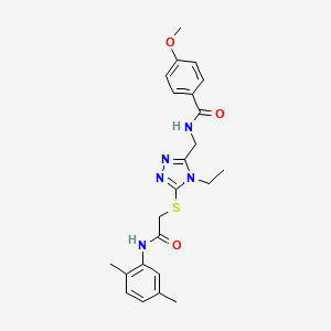 molecular formula C23H27N5O3S B11425592 N-{[5-({[(2,5-Dimethylphenyl)carbamoyl]methyl}sulfanyl)-4-ethyl-4H-1,2,4-triazol-3-YL]methyl}-4-methoxybenzamide 