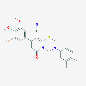 8-(3-bromo-4-hydroxy-5-methoxyphenyl)-3-(3,4-dimethylphenyl)-6-oxo-3,4,7,8-tetrahydro-2H,6H-pyrido[2,1-b][1,3,5]thiadiazine-9-carbonitrile