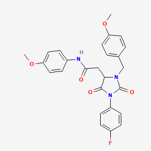 molecular formula C26H24FN3O5 B11425648 2-[1-(4-fluorophenyl)-3-(4-methoxybenzyl)-2,5-dioxoimidazolidin-4-yl]-N-(4-methoxyphenyl)acetamide 