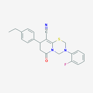 molecular formula C22H20FN3OS B11425716 8-(4-ethylphenyl)-3-(2-fluorophenyl)-6-oxo-3,4,7,8-tetrahydro-2H,6H-pyrido[2,1-b][1,3,5]thiadiazine-9-carbonitrile 