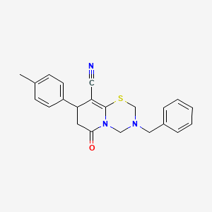 molecular formula C22H21N3OS B11425768 3-benzyl-8-(4-methylphenyl)-6-oxo-3,4,7,8-tetrahydro-2H,6H-pyrido[2,1-b][1,3,5]thiadiazine-9-carbonitrile 