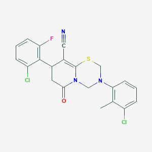 molecular formula C21H16Cl2FN3OS B11425793 8-(2-chloro-6-fluorophenyl)-3-(3-chloro-2-methylphenyl)-6-oxo-3,4,7,8-tetrahydro-2H,6H-pyrido[2,1-b][1,3,5]thiadiazine-9-carbonitrile 