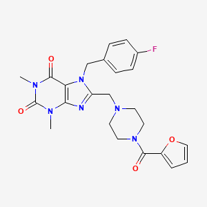 molecular formula C24H25FN6O4 B11425846 7-[(4-Fluorophenyl)methyl]-8-[[4-(furan-2-carbonyl)piperazin-1-yl]methyl]-1,3-dimethylpurine-2,6-dione 