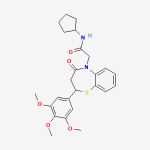 molecular formula C25H30N2O5S B11425861 N-cyclopentyl-2-(4-oxo-2-(3,4,5-trimethoxyphenyl)-3,4-dihydrobenzo[b][1,4]thiazepin-5(2H)-yl)acetamide 