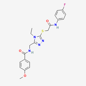 molecular formula C21H22FN5O3S B11425887 N-{[4-Ethyl-5-({[(4-fluorophenyl)carbamoyl]methyl}sulfanyl)-4H-1,2,4-triazol-3-YL]methyl}-4-methoxybenzamide 