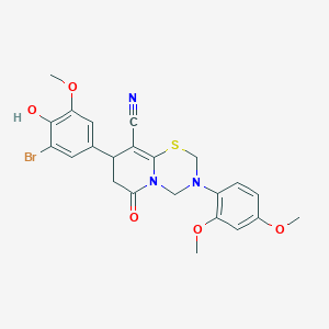 8-(3-bromo-4-hydroxy-5-methoxyphenyl)-3-(2,4-dimethoxyphenyl)-6-oxo-3,4,7,8-tetrahydro-2H,6H-pyrido[2,1-b][1,3,5]thiadiazine-9-carbonitrile