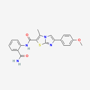 molecular formula C21H18N4O3S B11426028 N-(2-carbamoylphenyl)-6-(4-methoxyphenyl)-3-methylimidazo[2,1-b]thiazole-2-carboxamide 