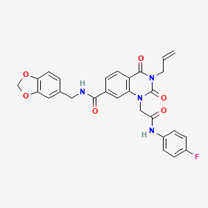 N-(1,3-benzodioxol-5-ylmethyl)-1-{2-[(4-fluorophenyl)amino]-2-oxoethyl}-2,4-dioxo-3-(prop-2-en-1-yl)-1,2,3,4-tetrahydroquinazoline-7-carboxamide