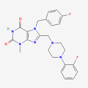 molecular formula C24H24F2N6O2 B11426096 7-(4-fluorobenzyl)-8-{[4-(2-fluorophenyl)piperazin-1-yl]methyl}-3-methyl-3,7-dihydro-1H-purine-2,6-dione 