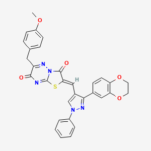 molecular formula C31H23N5O5S B11426123 (2Z)-2-{[3-(2,3-dihydro-1,4-benzodioxin-6-yl)-1-phenyl-1H-pyrazol-4-yl]methylidene}-6-(4-methoxybenzyl)-7H-[1,3]thiazolo[3,2-b][1,2,4]triazine-3,7(2H)-dione 