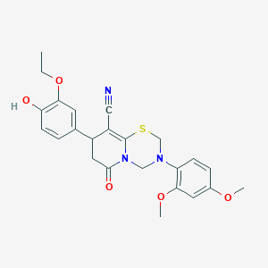 3-(2,4-dimethoxyphenyl)-8-(3-ethoxy-4-hydroxyphenyl)-6-oxo-3,4,7,8-tetrahydro-2H,6H-pyrido[2,1-b][1,3,5]thiadiazine-9-carbonitrile