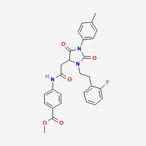 Methyl 4-[({3-[2-(2-fluorophenyl)ethyl]-1-(4-methylphenyl)-2,5-dioxoimidazolidin-4-yl}acetyl)amino]benzoate