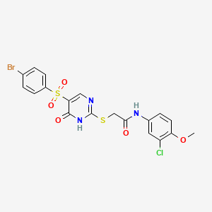 molecular formula C19H15BrClN3O5S2 B11426303 2-({5-[(4-bromophenyl)sulfonyl]-6-oxo-1,6-dihydropyrimidin-2-yl}sulfanyl)-N-(3-chloro-4-methoxyphenyl)acetamide 