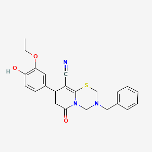 molecular formula C23H23N3O3S B11426325 3-benzyl-8-(3-ethoxy-4-hydroxyphenyl)-6-oxo-3,4,7,8-tetrahydro-2H,6H-pyrido[2,1-b][1,3,5]thiadiazine-9-carbonitrile 