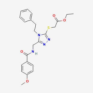 ethyl 2-((5-((4-methoxybenzamido)methyl)-4-phenethyl-4H-1,2,4-triazol-3-yl)thio)acetate