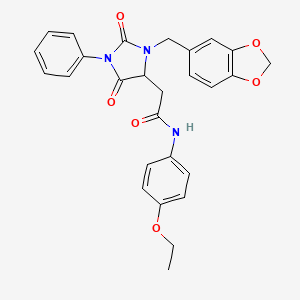 2-[3-(1,3-benzodioxol-5-ylmethyl)-2,5-dioxo-1-phenylimidazolidin-4-yl]-N-(4-ethoxyphenyl)acetamide