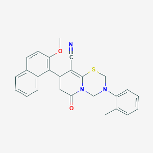 8-(2-methoxynaphthalen-1-yl)-3-(2-methylphenyl)-6-oxo-3,4,7,8-tetrahydro-2H,6H-pyrido[2,1-b][1,3,5]thiadiazine-9-carbonitrile