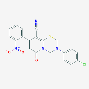 molecular formula C20H15ClN4O3S B11426486 3-(4-chlorophenyl)-8-(2-nitrophenyl)-6-oxo-3,4,7,8-tetrahydro-2H,6H-pyrido[2,1-b][1,3,5]thiadiazine-9-carbonitrile 