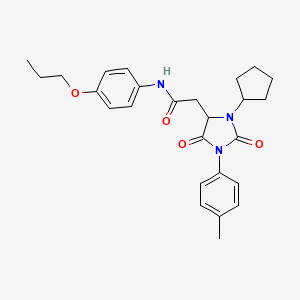 2-[3-cyclopentyl-1-(4-methylphenyl)-2,5-dioxoimidazolidin-4-yl]-N-(4-propoxyphenyl)acetamide