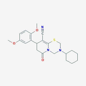 3-cyclohexyl-8-(2,5-dimethoxyphenyl)-6-oxo-3,4,7,8-tetrahydro-2H,6H-pyrido[2,1-b][1,3,5]thiadiazine-9-carbonitrile