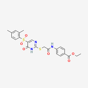 Ethyl 4-(2-{[5-(2,4-dimethylbenzenesulfonyl)-6-oxo-1,6-dihydropyrimidin-2-yl]sulfanyl}acetamido)benzoate