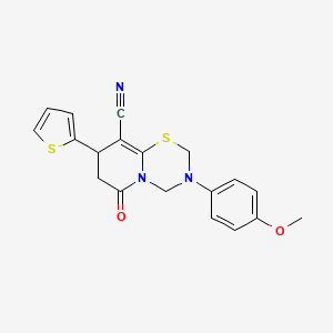 molecular formula C19H17N3O2S2 B11426617 3-(4-Methoxyphenyl)-6-oxo-8-thiophen-2-yl-2,4,7,8-tetrahydropyrido[2,1-b][1,3,5]thiadiazine-9-carbonitrile 