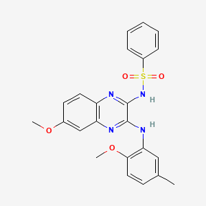 molecular formula C23H22N4O4S B11426651 N-{6-methoxy-3-[(2-methoxy-5-methylphenyl)amino]quinoxalin-2-yl}benzenesulfonamide 