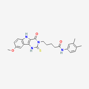 molecular formula C24H26N4O3S B11426660 N-(3,4-dimethylphenyl)-5-(8-methoxy-4-oxo-2-thioxo-1,2,4,5-tetrahydro-3H-pyrimido[5,4-b]indol-3-yl)pentanamide 