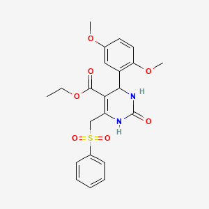 molecular formula C22H24N2O7S B11426663 Ethyl 4-(2,5-dimethoxyphenyl)-2-oxo-6-[(phenylsulfonyl)methyl]-1,2,3,4-tetrahydropyrimidine-5-carboxylate 