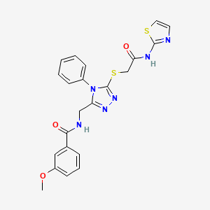 molecular formula C22H20N6O3S2 B11426824 3-Methoxy-N-{[4-phenyl-5-({[(1,3-thiazol-2-YL)carbamoyl]methyl}sulfanyl)-4H-1,2,4-triazol-3-YL]methyl}benzamide 