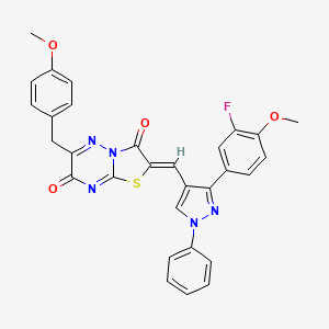 molecular formula C30H22FN5O4S B11426832 (2Z)-2-{[3-(3-fluoro-4-methoxyphenyl)-1-phenyl-1H-pyrazol-4-yl]methylidene}-6-(4-methoxybenzyl)-7H-[1,3]thiazolo[3,2-b][1,2,4]triazine-3,7(2H)-dione 