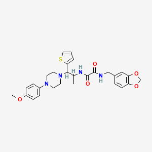 molecular formula C28H32N4O5S B11426846 N1-(benzo[d][1,3]dioxol-5-ylmethyl)-N2-(1-(4-(4-methoxyphenyl)piperazin-1-yl)-1-(thiophen-2-yl)propan-2-yl)oxalamide 