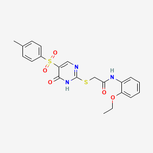 molecular formula C21H21N3O5S2 B11426856 N-(2-ethoxyphenyl)-2-((6-oxo-5-tosyl-1,6-dihydropyrimidin-2-yl)thio)acetamide 