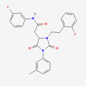 molecular formula C26H23F2N3O3 B11426972 N-(3-fluorophenyl)-2-{3-[2-(2-fluorophenyl)ethyl]-1-(3-methylphenyl)-2,5-dioxoimidazolidin-4-yl}acetamide 