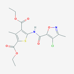 molecular formula C16H17ClN2O6S B11426985 Diethyl 5-{[(4-chloro-3-methyl-1,2-oxazol-5-yl)carbonyl]amino}-3-methylthiophene-2,4-dicarboxylate 