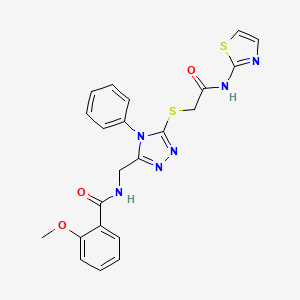 molecular formula C22H20N6O3S2 B11427017 2-Methoxy-N-{[4-phenyl-5-({[(1,3-thiazol-2-YL)carbamoyl]methyl}sulfanyl)-4H-1,2,4-triazol-3-YL]methyl}benzamide 