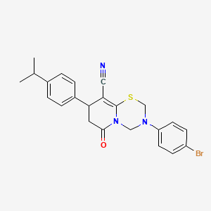 3-(4-bromophenyl)-6-oxo-8-[4-(propan-2-yl)phenyl]-3,4,7,8-tetrahydro-2H,6H-pyrido[2,1-b][1,3,5]thiadiazine-9-carbonitrile