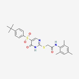 molecular formula C25H29N3O4S2 B11427102 2-((5-((4-(tert-butyl)phenyl)sulfonyl)-6-oxo-1,6-dihydropyrimidin-2-yl)thio)-N-mesitylacetamide 