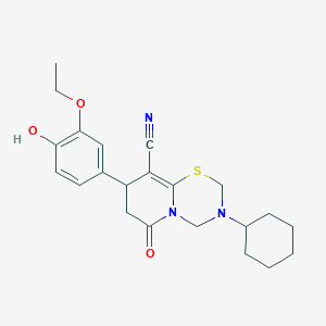 molecular formula C22H27N3O3S B11427108 3-Cyclohexyl-8-(3-ethoxy-4-hydroxyphenyl)-6-oxo-2,4,7,8-tetrahydropyrido[2,1-b][1,3,5]thiadiazine-9-carbonitrile 