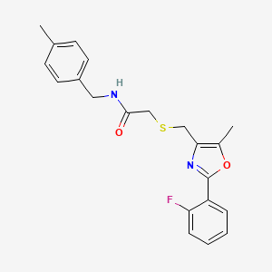 molecular formula C21H21FN2O2S B11427113 2-({[2-(2-Fluorophenyl)-5-methyl-1,3-oxazol-4-YL]methyl}sulfanyl)-N-[(4-methylphenyl)methyl]acetamide 