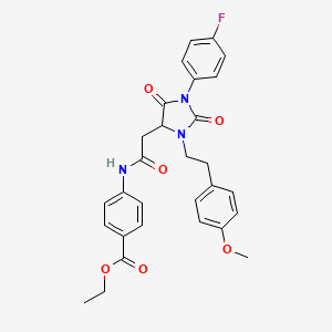 Ethyl 4-[({1-(4-fluorophenyl)-3-[2-(4-methoxyphenyl)ethyl]-2,5-dioxoimidazolidin-4-yl}acetyl)amino]benzoate