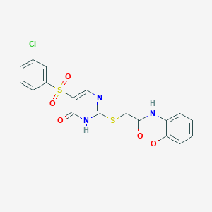 molecular formula C19H16ClN3O5S2 B11427208 2-({5-[(3-chlorophenyl)sulfonyl]-6-oxo-1,6-dihydropyrimidin-2-yl}sulfanyl)-N-(2-methoxyphenyl)acetamide 