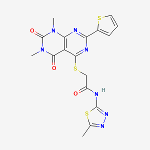 2-((6,8-dimethyl-5,7-dioxo-2-(thiophen-2-yl)-5,6,7,8-tetrahydropyrimido[4,5-d]pyrimidin-4-yl)thio)-N-(5-methyl-1,3,4-thiadiazol-2-yl)acetamide