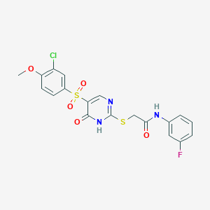 molecular formula C19H15ClFN3O5S2 B11427258 2-({5-[(3-chloro-4-methoxyphenyl)sulfonyl]-6-oxo-1,6-dihydropyrimidin-2-yl}sulfanyl)-N-(3-fluorophenyl)acetamide 