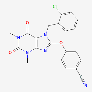 molecular formula C21H16ClN5O3 B11427348 4-{[7-(2-chlorobenzyl)-1,3-dimethyl-2,6-dioxo-2,3,6,7-tetrahydro-1H-purin-8-yl]oxy}benzonitrile 