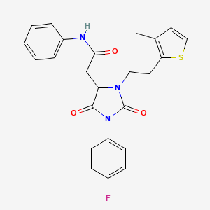 molecular formula C24H22FN3O3S B11427349 2-[1-(4-fluorophenyl)-3-[2-(3-methylthiophen-2-yl)ethyl]-2,5-dioxoimidazolidin-4-yl]-N-phenylacetamide 