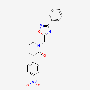 molecular formula C21H22N4O4 B11427397 2-(4-nitrophenyl)-N-[(3-phenyl-1,2,4-oxadiazol-5-yl)methyl]-N-(propan-2-yl)propanamide 